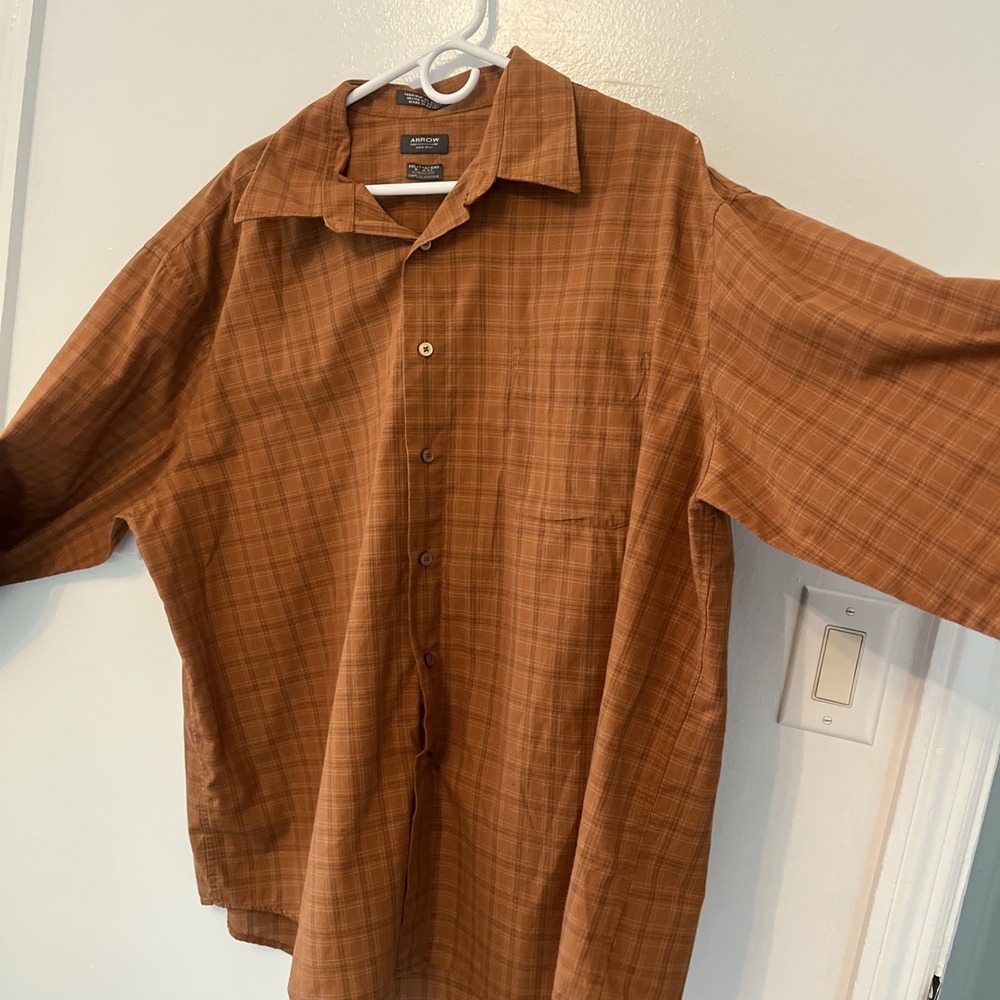 Arrow Mens XXL Brown Orange Plaid Long Sleeve Button Down Shirt Big & Tall
